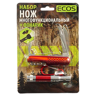 Нож многофункциональный  ECOS + фонарик (325126,325128)