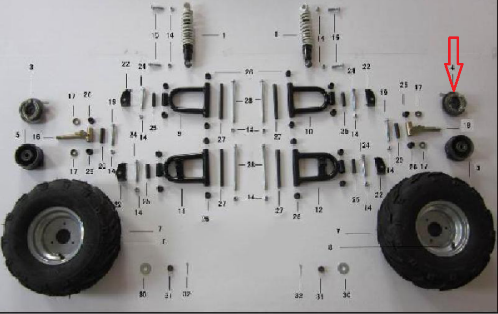 Тормоз передний правый Рысь110 B2 (04102117000201)